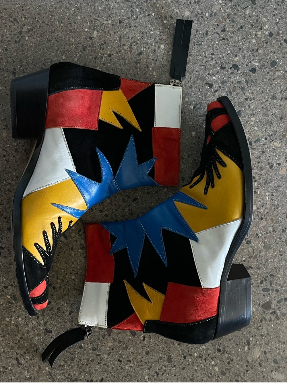 MSGM Massimo Giorgetti Calfskin Leather Colorblock Ankle Boots 37